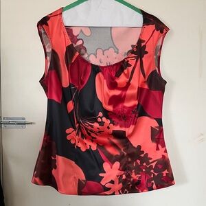 Tahari Red and Black Floral Blouse